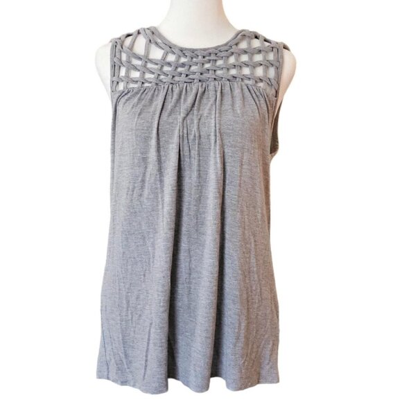 Grey Braided Lattice Collar Tank Top - Picture 1 of 6